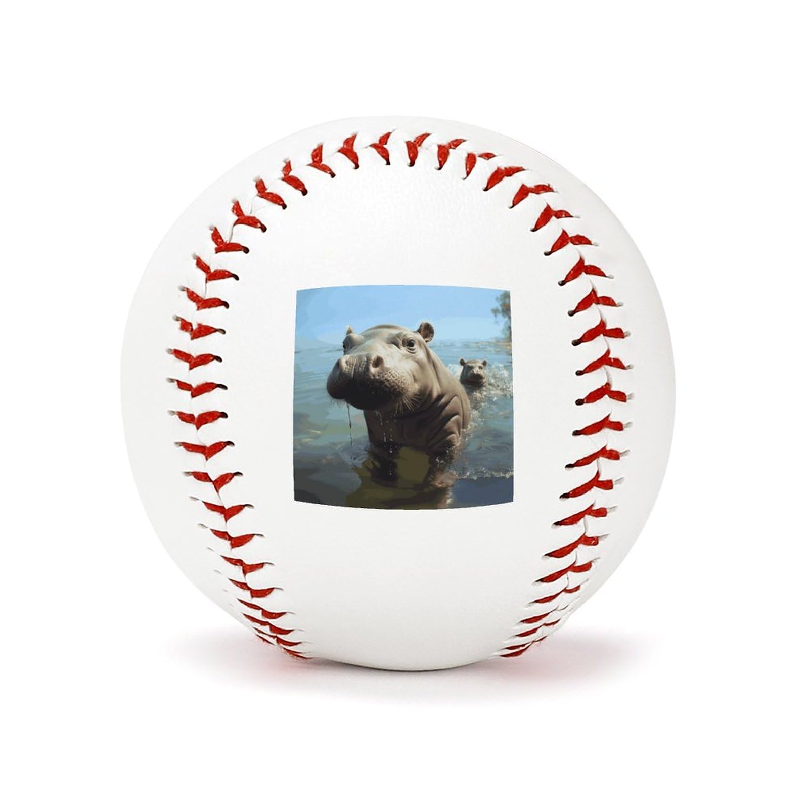 BVNMT Leather Cute Baby Hippos Printed Baseball Suitable for Children and Teenagers of All Ages Graduation Birthday 2.8 * 2.8 in