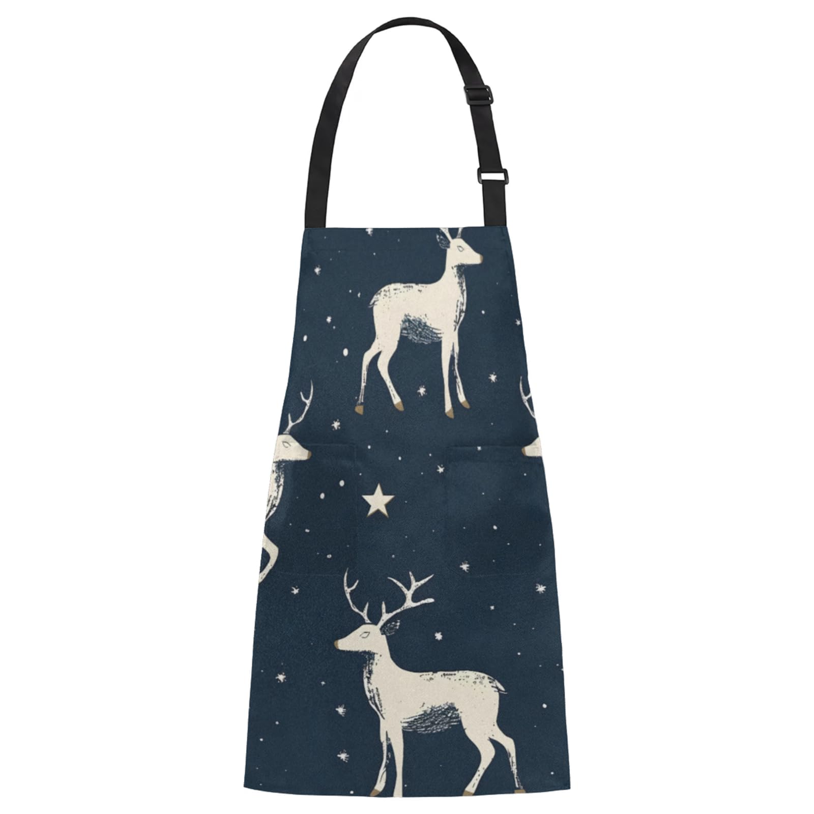 Aglebo Elk Silhouette Star Chef Apron with Pockets Adjustable Shoulder Strap Waterproof Cooking Apron for Kitchen Baking Gardening Pottery Painting