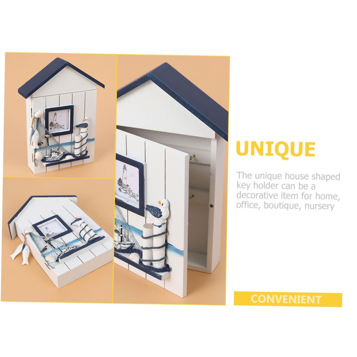 TOPBATHY Cassetta Portachiavi da Parete in Stile Costiero, Forma Casa, Mdf, 2 Pezzi, Decorativa per Ingresso e Casa