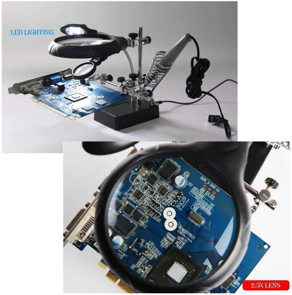 EUQKKWLOY Lupa para Lectura, Lupa iluminada con 5 Luces LED, Lupa de Escritorio Ajustable de 2.5 x 7.5, para teléfono móvil, Reloj, Soldadura, HD, observación biológica, Lectura, Lupa con so