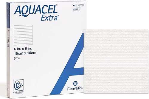 AQUACEL Apósito extra hidrofibra bidimensional de 6 x 6 pulgadas suave y absorbente no tejido 420673 caja de 5