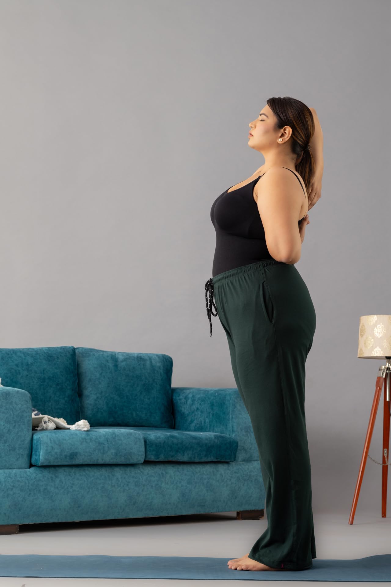CUPID Women's Regular Fit Cotton Pant, High Rise Pajama, Stretchy Parallel Leg Pyjama For Night Wear_Bottle Green_Large 4