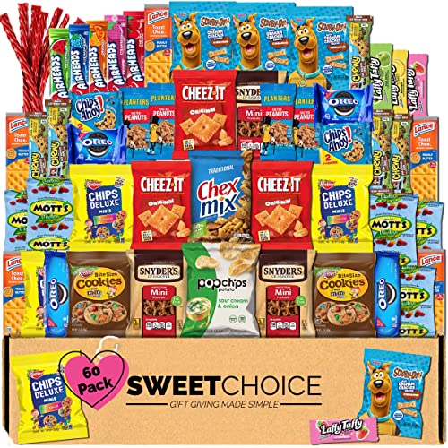 Snack box care package Variety Pack snack pack(60 Count)candy Gift Basket for Kids Adults Teens Family College Student - Crave Food Birthday Arrangement Candy Chips Cookies