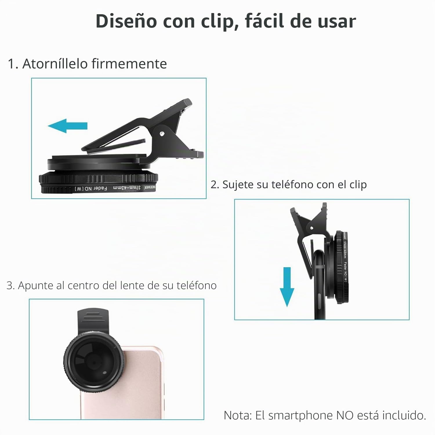 Neewer 37 mm Filtro Ajustable ND 2–400 para Cámara de Teléfono Móvil Lente de Densidad Neutra con Clip Compatible con iPhone 7 Plus 7 6 6S 6 Plus 6S Plus Samsung HTC Motorola iPad Etc.