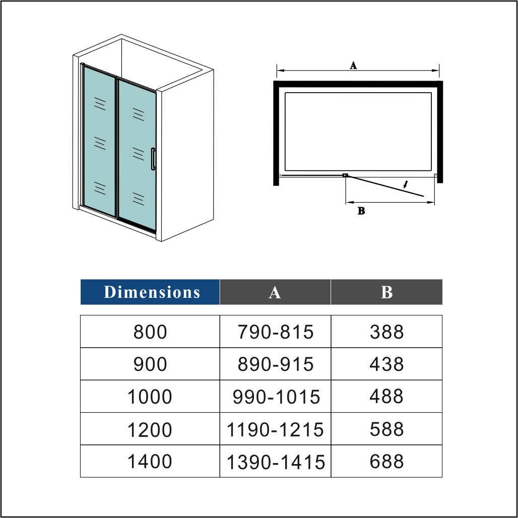 AICA porte de douche pivotante 120x185cm NOIR MAT en verre anticalcaire installation en niche