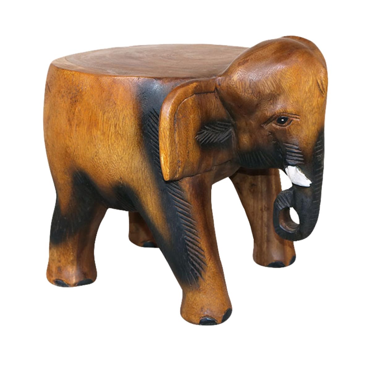Tabouret repose-pieds éléphant bois sculpté petit meuble bas de salon