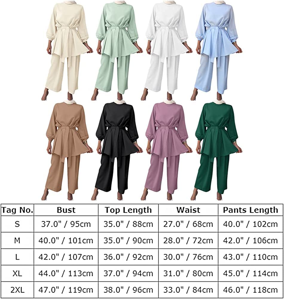 Ropa de oración de Las Mujeres Musulmanas de Manga Larga Top + Pantalones de Dos Piezas Traje de Ramadán de Manga Larga Suelta de Dos Piezas Traje árabe