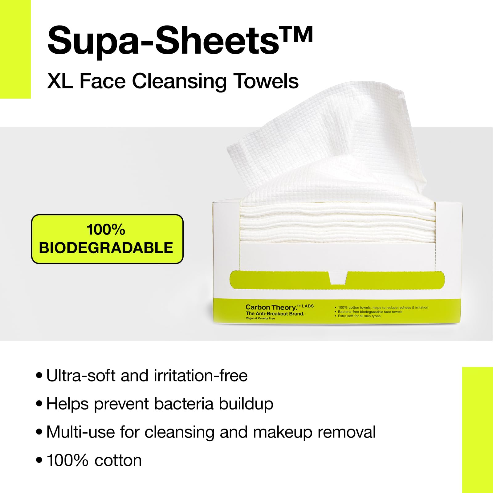 Carbon Theory Extra Large Face Cleansing Towels, Single Use Cotton - Image 2