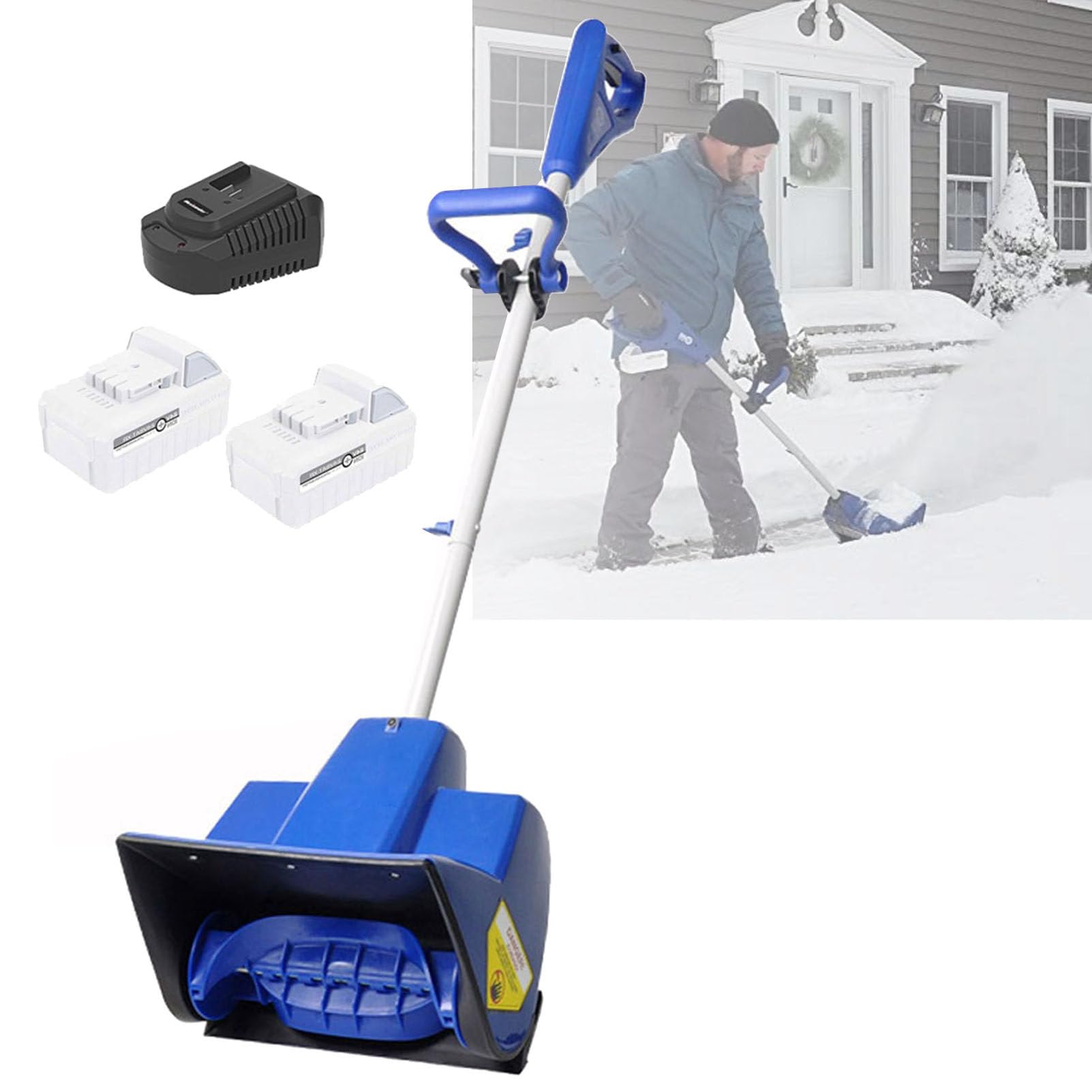 Pala da neve senza fili, spazzaneve elettrico portatile con asta telescopica, batteria ricaricabile, distanza di lancio di 6 m, per patio e uso esterno