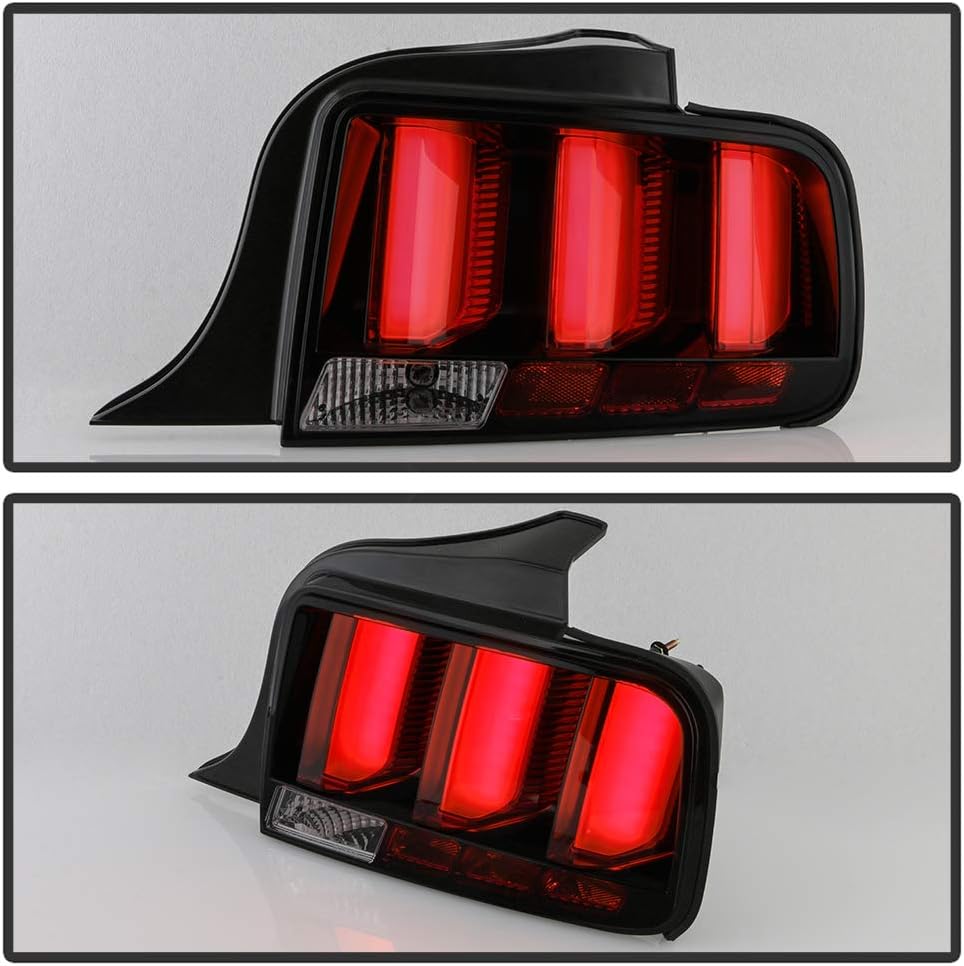 ACANII -For 2005-2009 Ford Mustang Smoked Lens w/Red LED Tube Sequential Signal Rear Tail Lights Brake Lamps Assembly