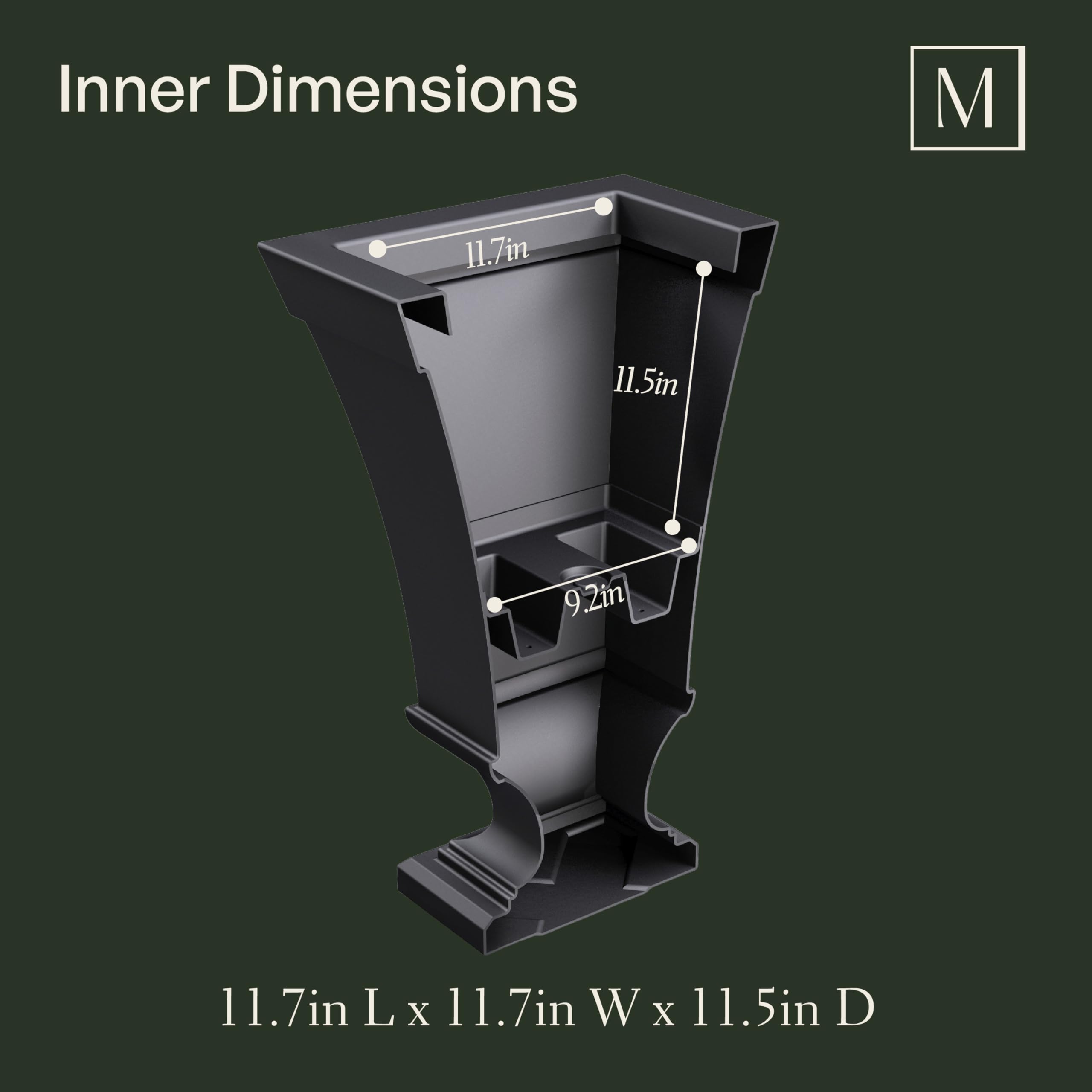 Mayne Vienna 5892-B Urnen-Pflanzgefäß, 63,5 cm hoch, 40,6 cm L x 40,6 cm B x 63,5 cm H, mit integriertem Wasserspeicher, 1,9 l, Schwarz