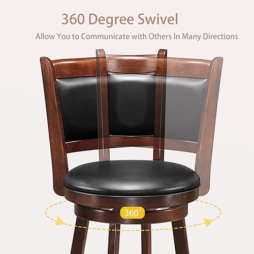 Miniatura 4 de ERGOMASTER Juego de 2 taburetes de bar de 29 pulgadas de altura para isla de cocina, madera de caucho, taburetes de bar giratorios con respaldo para