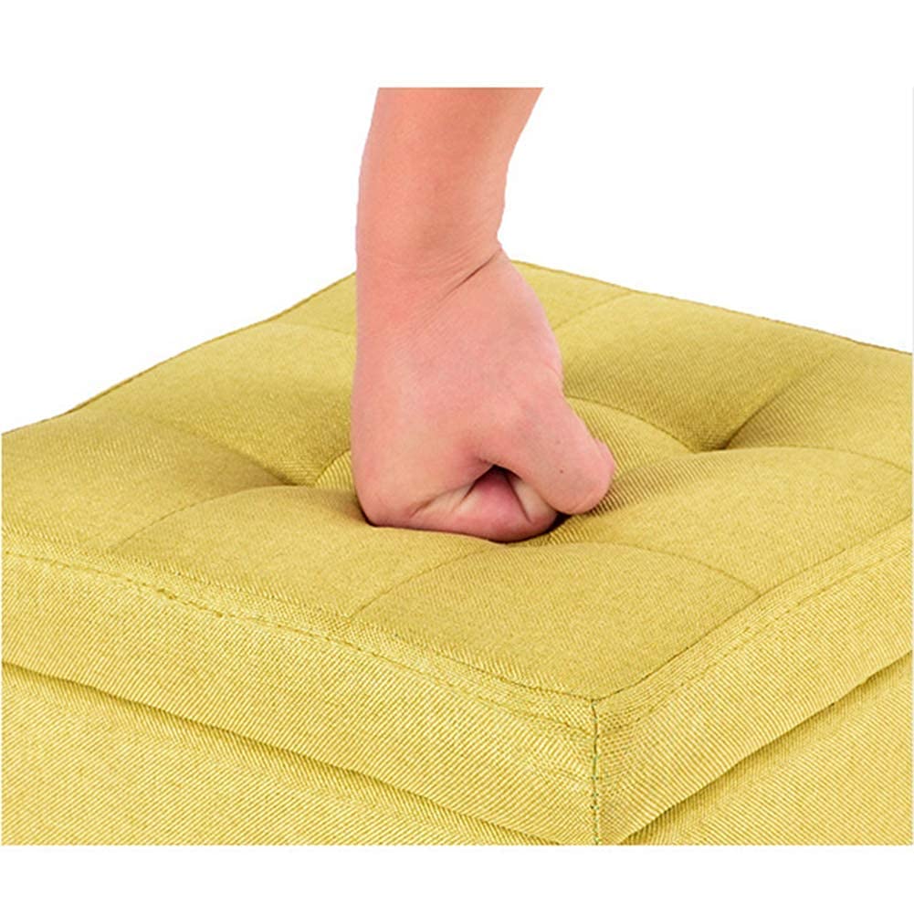 Pouf Contenitore a cubo, Sgabello Quadrato in Lino, Seduta Trapuntata, Piccolo