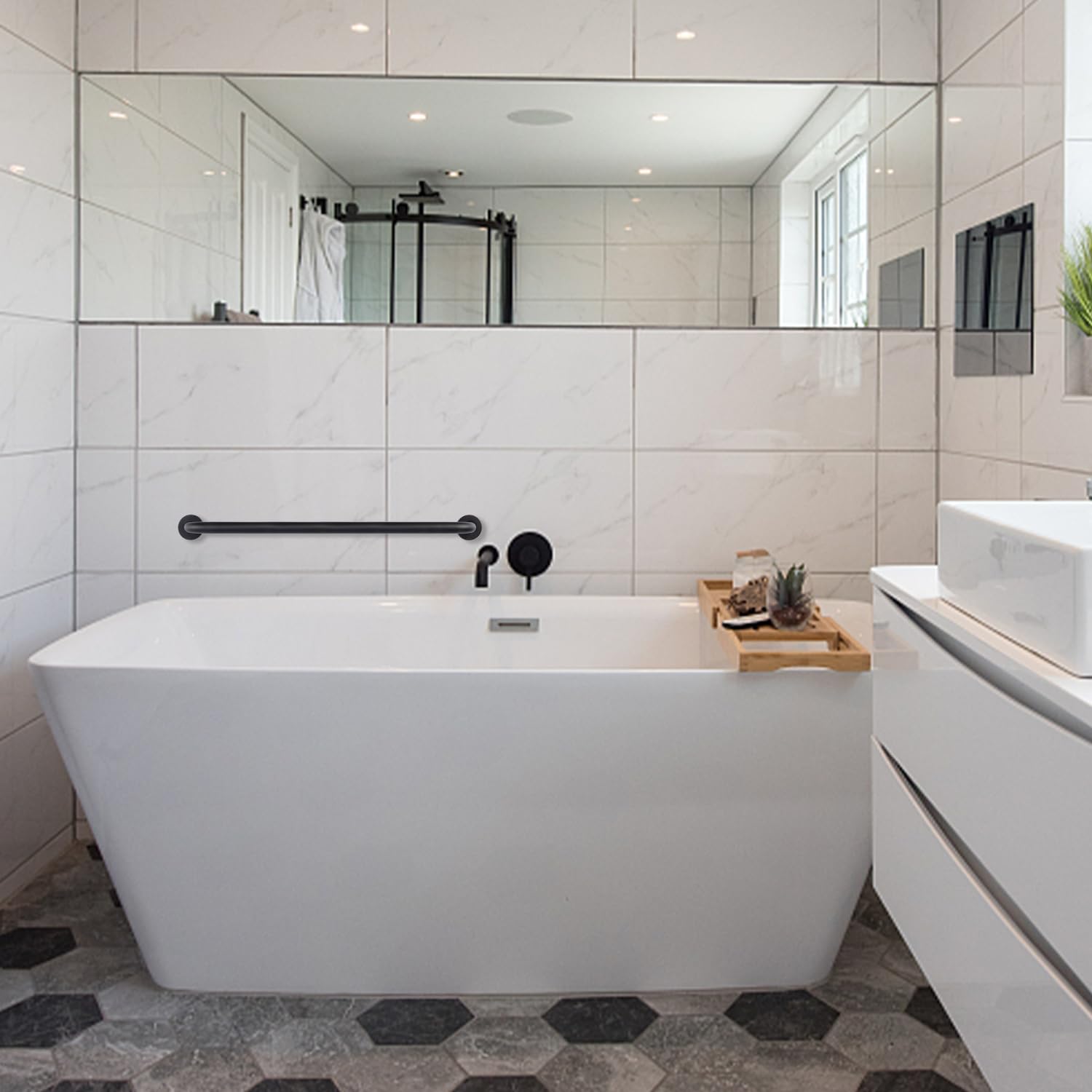 ‌supregear Maniglione per Bagno 70 cm (2 Pezzi) - Barra di Sicurezza in Acciaio Inossidabile 201 Nero, Montaggio a Parete con Vite Nascosta per Doccia/Vasca/Disabili