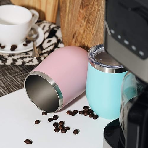 Miniatura 6 de Meway - Vaso de vino con tapa de 12 onzas, sin tallo, doble pared, al vacío, de acero inoxidable, para viajes, mantiene el frío y el calor, para