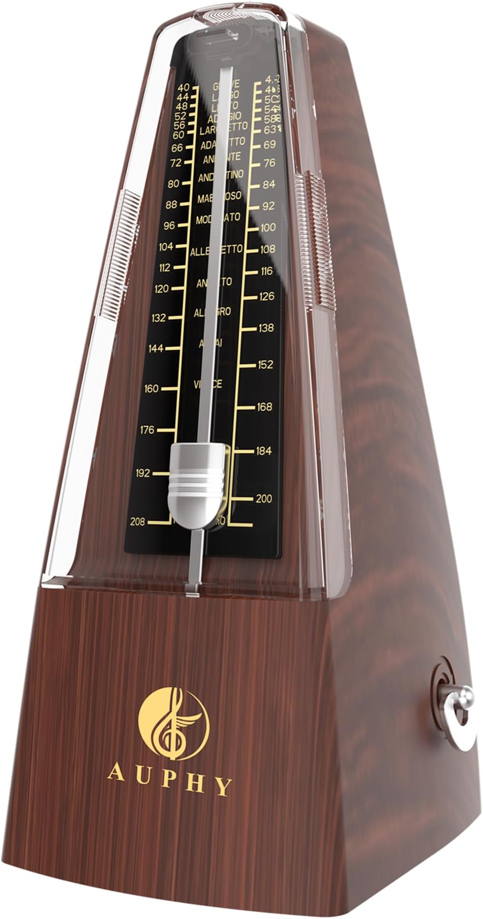 M350 AUPHY Mechanical Metronome with Accent Bell, Classic Shape, Accurate Beat, Multiple Beat Modes, Suitable for Guitar Piano Drums Violin Saxophone etc（Wood Grain）