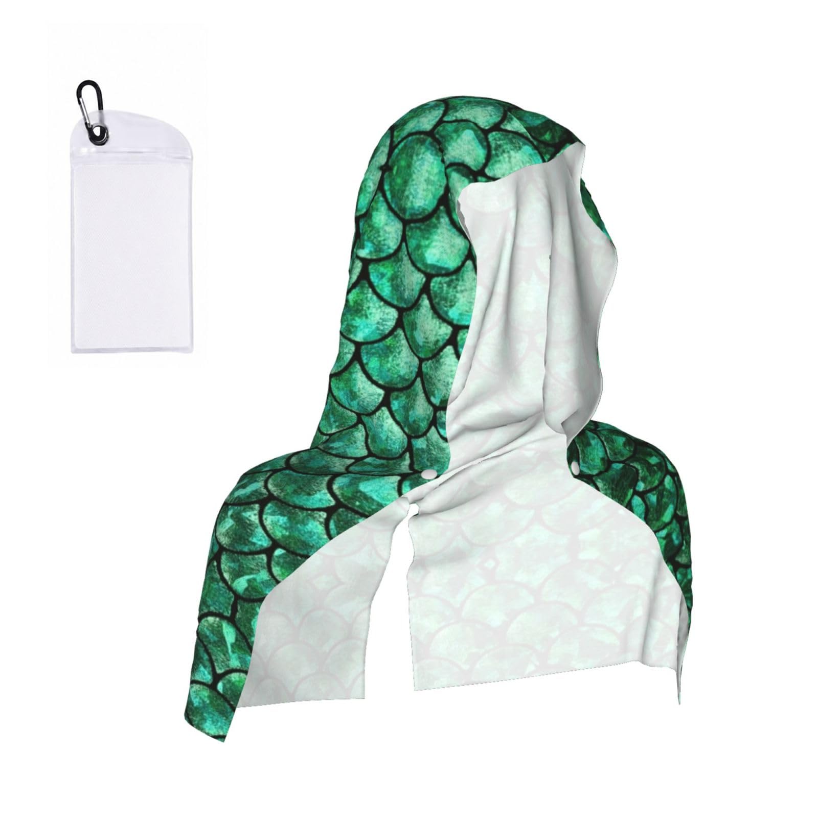 SATUSA Green Fish Print Cooling Hoodie Towel, Cooling Towels For Neck And Face, Quick Drying Absorbent Cooling Head Towel Beach Camping Gym Construction(2pcs)