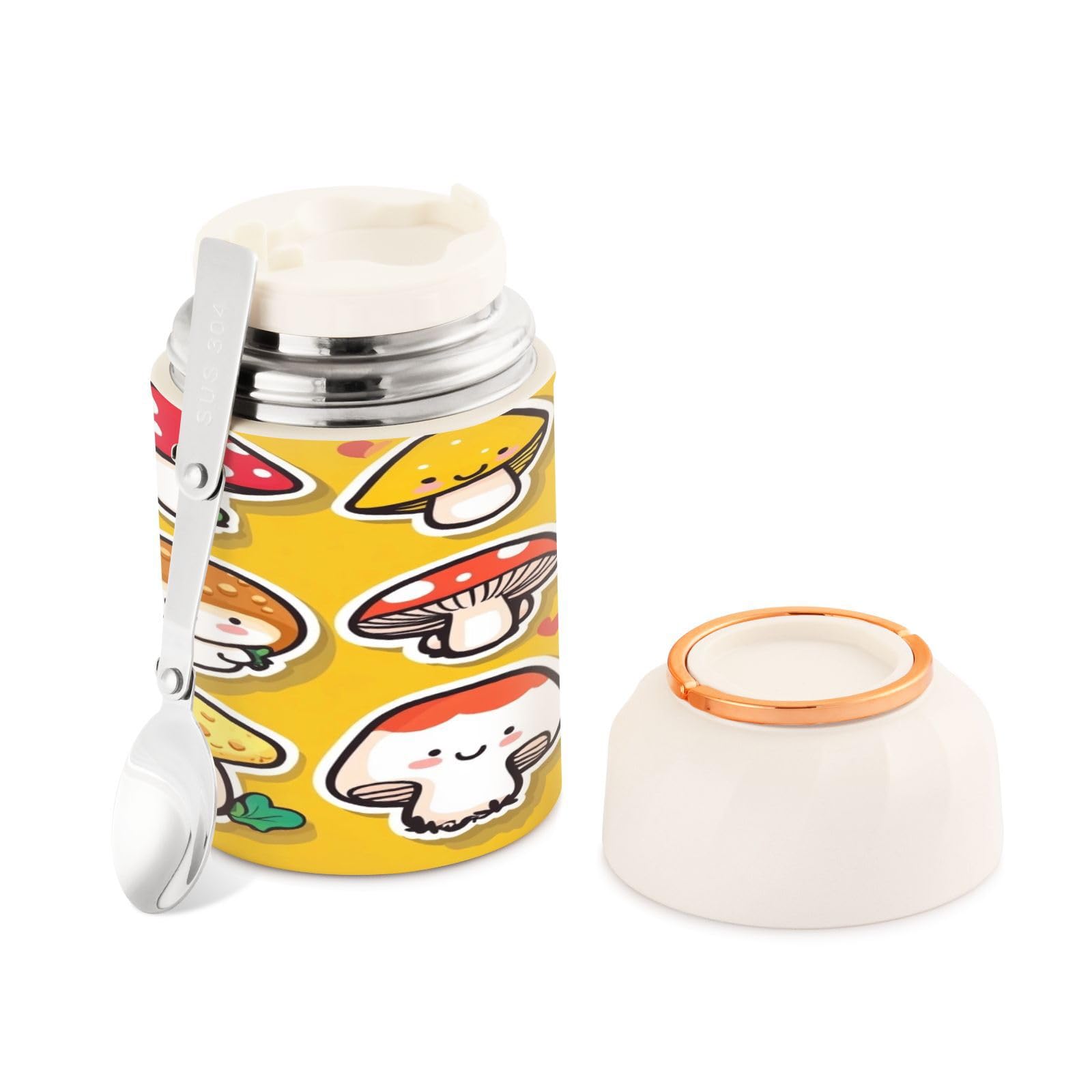 Termo para comida de 500ml ideal para llevar sopa caliente a la oficina con su diseño de hongo