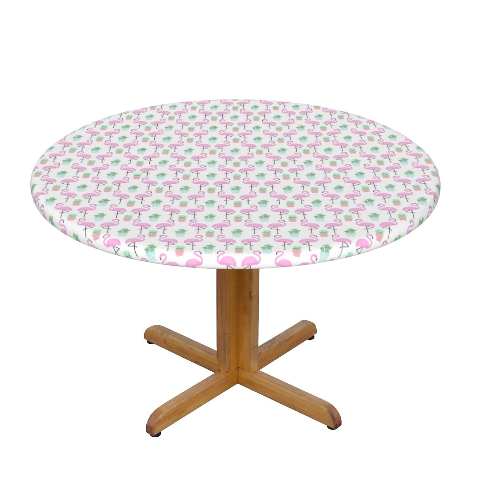 PPHGUT Tropical Flamingo Cute Cactus Print Round Tablecloth Family Table Cover Kitchen Wedding Party Everyday Outdoor