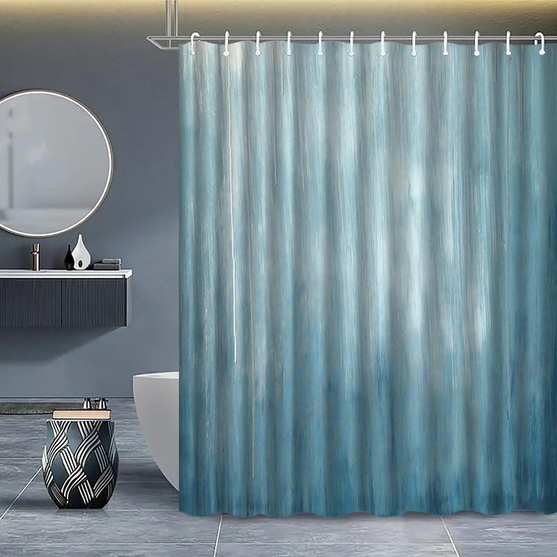 Rideau de douche haut en polyester tie-dye bleu avec œillets renforcés - 3