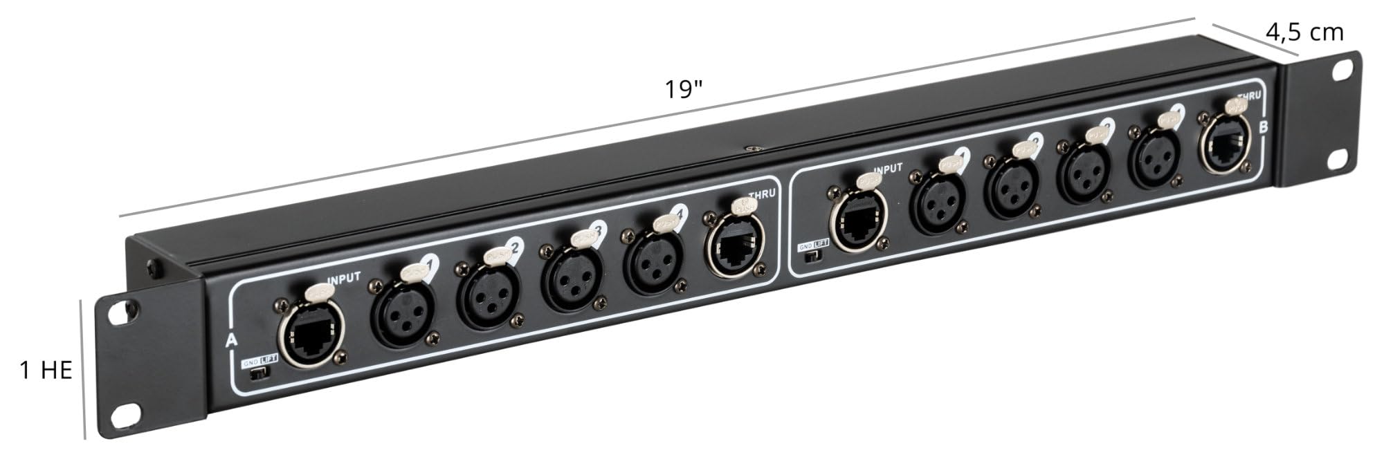 Pronomic NetCore SR-3F Multicore-Rackbox F/F Dual - unité rack avec 2x 4 prises XLR (female) et 4x prise RJ45 - pour la transmission de signaux analogiques ou numériques via câble réseau