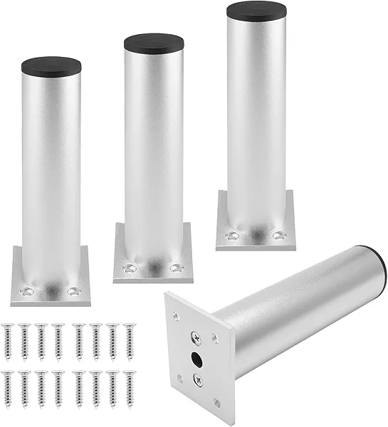 Kyuionty Set of 4 Furniture Legs 6 Inch, Adjustable Aluminum Alloy Cabinet Legs, Metal Round Sofa Support Foot, Adjustable Feet for Kitchen, Table, Cabinet, Shelves, 1.5 Inch Diameter(Silver)