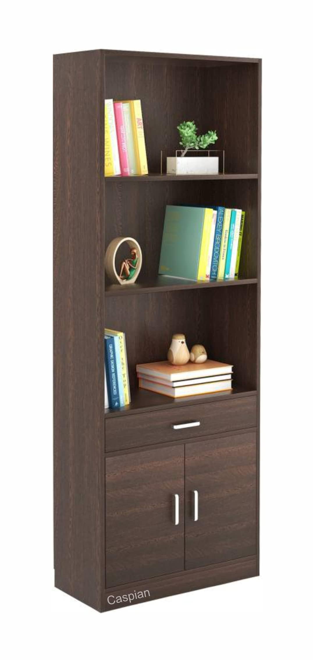 CASPIAN Engineered Wood Wooden Multipurpose Cabinet (Rainforest Dark) | Pre-Assembled Furniture | for Home, Living Room, Kitchen, Indoor, Outdoor Use | Open Book Shelf with 7 Compartments-image-1