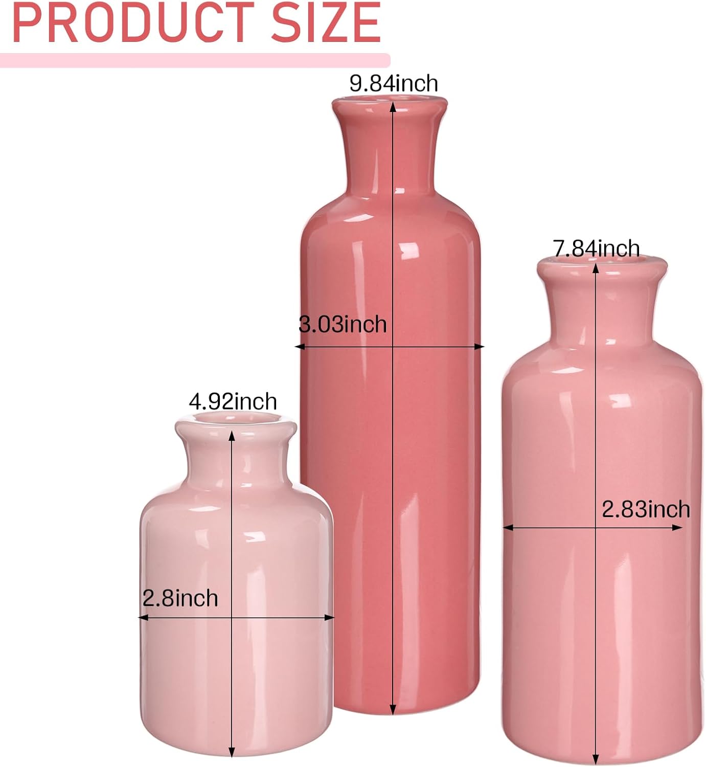 5 Pcs Rustic Country Tabletop Centerpieces Decor Set of 3 Boho Ceramic Vases with Wooden Serving Tray Wood Bead Garland Tassels Table Holder for Home Decorations (Pink)