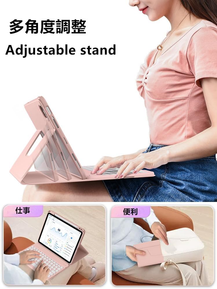 Keyboard case for iPad 9th 8th 7th Gen 10.2 inch，With mouse 360° Rotating Vertical Horizontal Magnetic Detachable Bluetooth keyboard Folio case Clear back cover Built-in pen holder (Black（Round key ）)