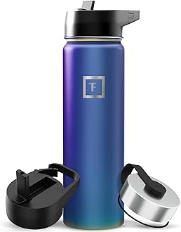 Camping & Hiking Hydration Flask with Straw, Wide Mouth Insulated Stainless Steel Sports Water Bottle - 22 oz Aurora