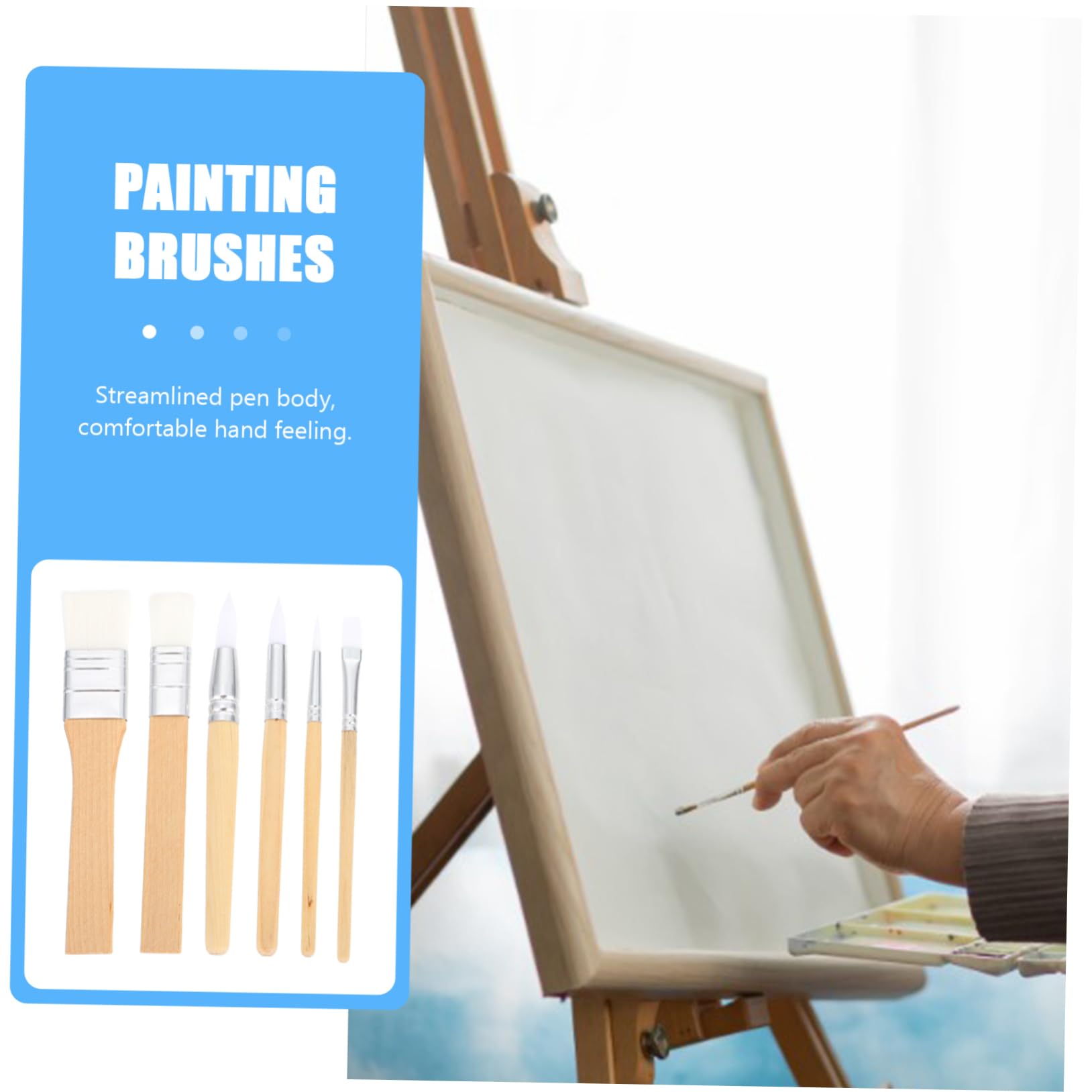 6piezas Pinceles Cortos de Lana Cruda para Pintura Acuarela Suministros de Pintura para Acuarela Herramienta de Dibujo para Artistas Principiantes