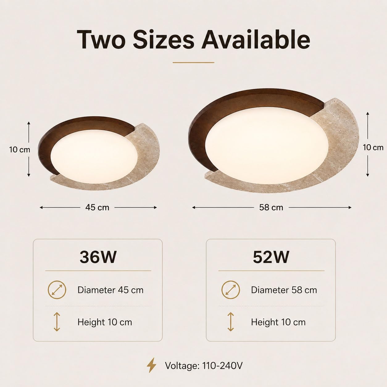 Plafoniera LED Soffitto Dimmerabile con Telecomando, Stile Wabi-Sabi in Travertino Naturale e Legno Massello, Spettro Completo, 2700–6000 K, Soggiorno e Camera da Letto,Ø45×H10cm