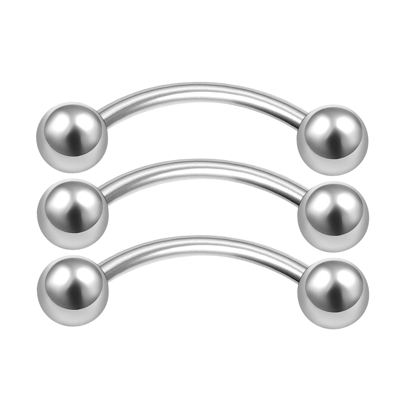 MATIGA3Pcs Surgical Steel 20g-14g Curved Barbell Piercing Jewelry Lip Daith Tragus Cartilage Helix Rook Eyebrow More Choices