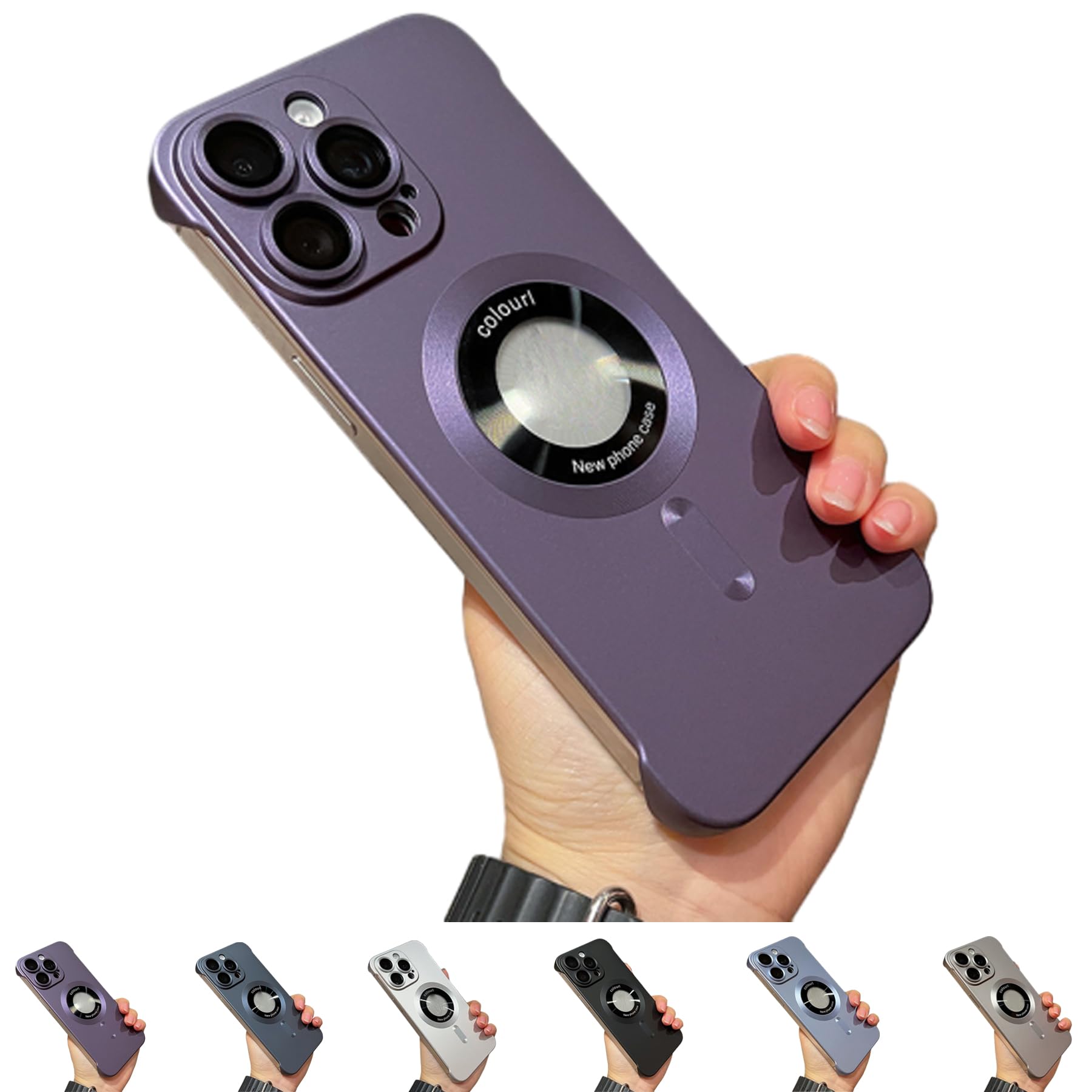 Ultra-Thin Sleek Profile Phone Case for iPhone15/14/13/12, Magnetic Charging Anti-Collision Matte Protective Case, Frameless Matte PC Ultra Thin for iPhone Case (Purple,for iPhone14)