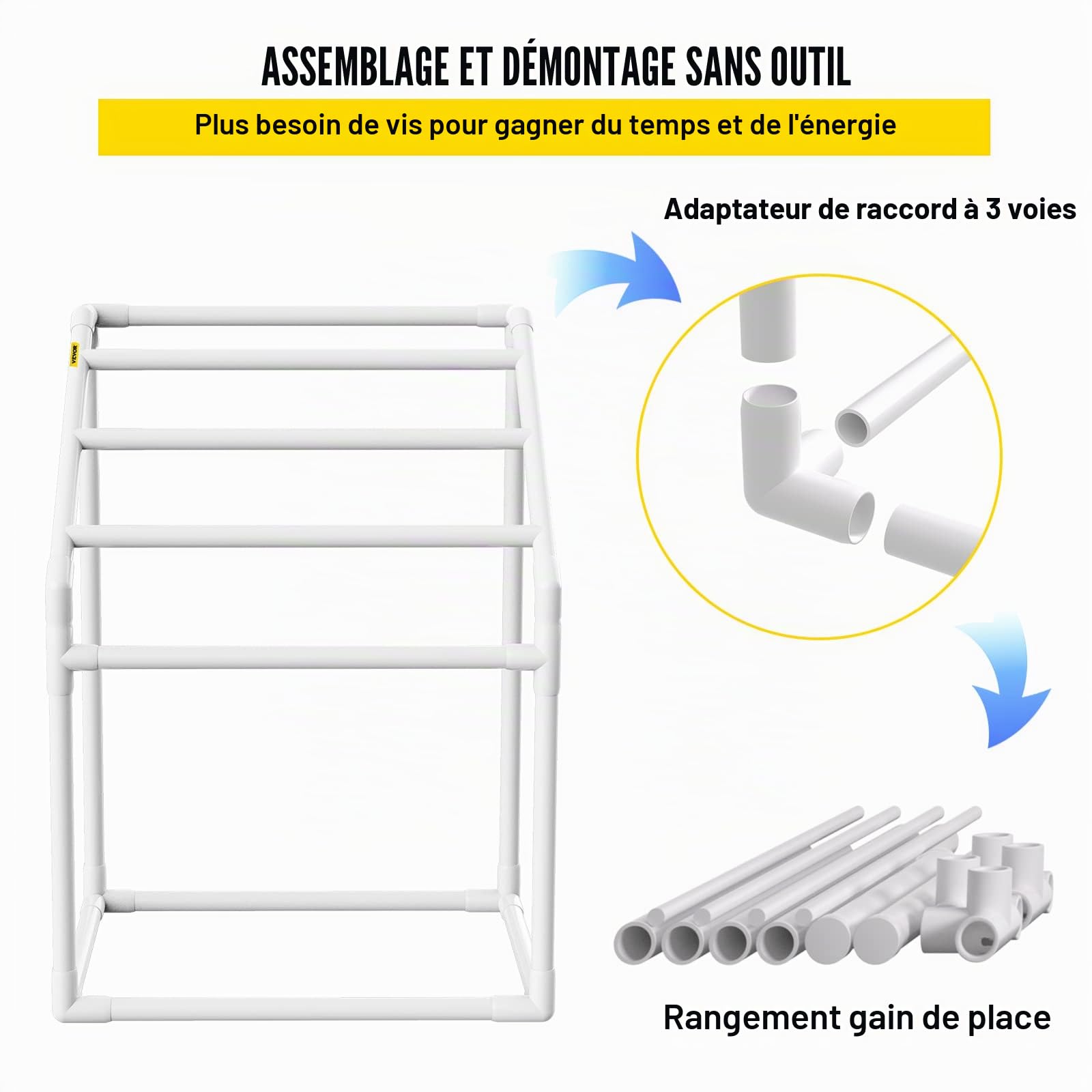 VEVOR Porte-Serviettes sur Pied à 5 Barres Range-Serviettes de Bains Support pour Serviettes en PVC Charge 25 kg Facile à Assembler Organisateur pour Piscine Salle de Bain Spa Extérieur Intérieur