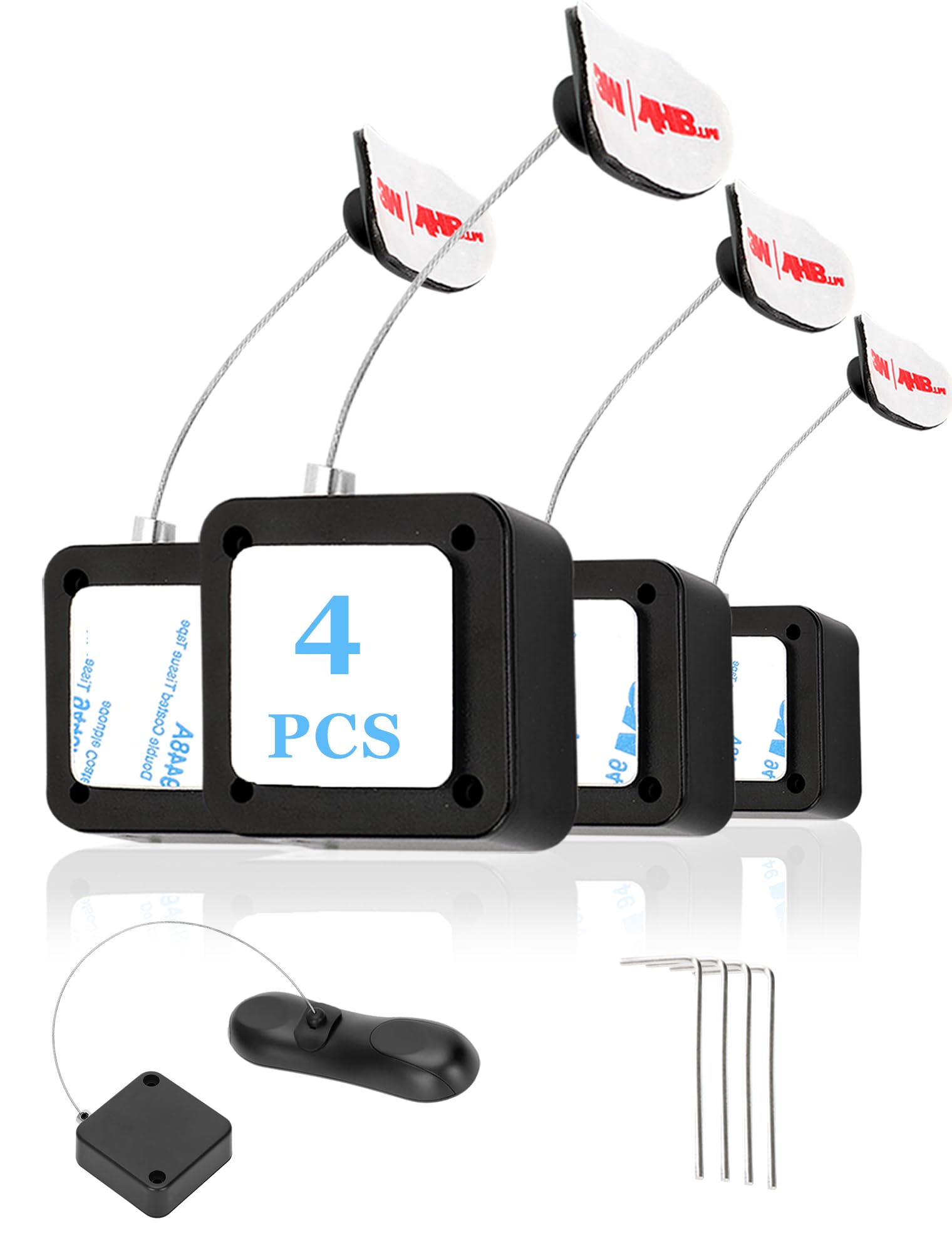 4Pack Remote Control Tether, 6.5 Ft Remote Control Leash, Retractable Safety Lock with Adjustable Lock Strap for TV Remotes, Game Controllers, and Tablets - Perfect for Showrooms