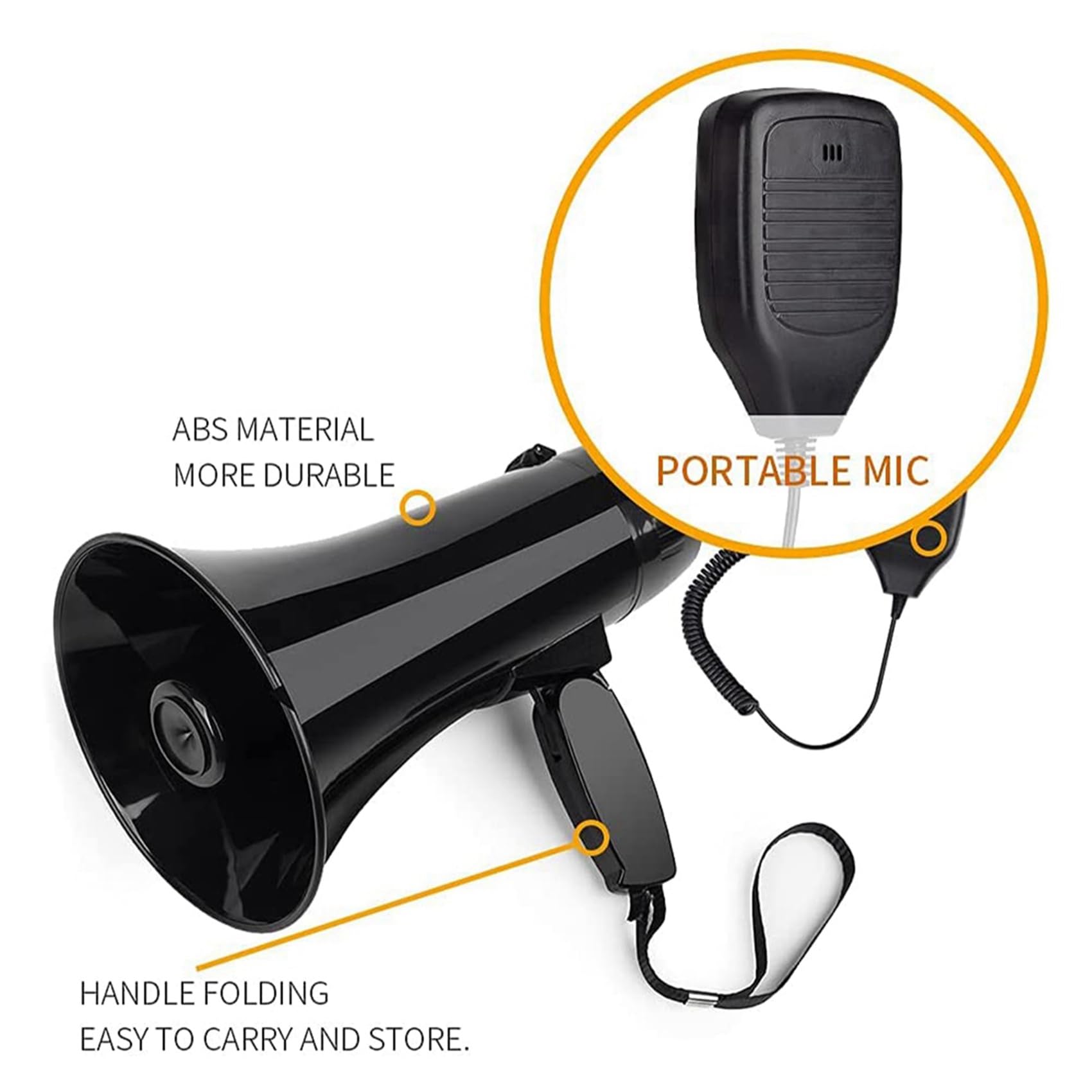 2 altoparlanti Megafono portatile da 35 W con microfono portatile rimovibile, sirena interna (nero)