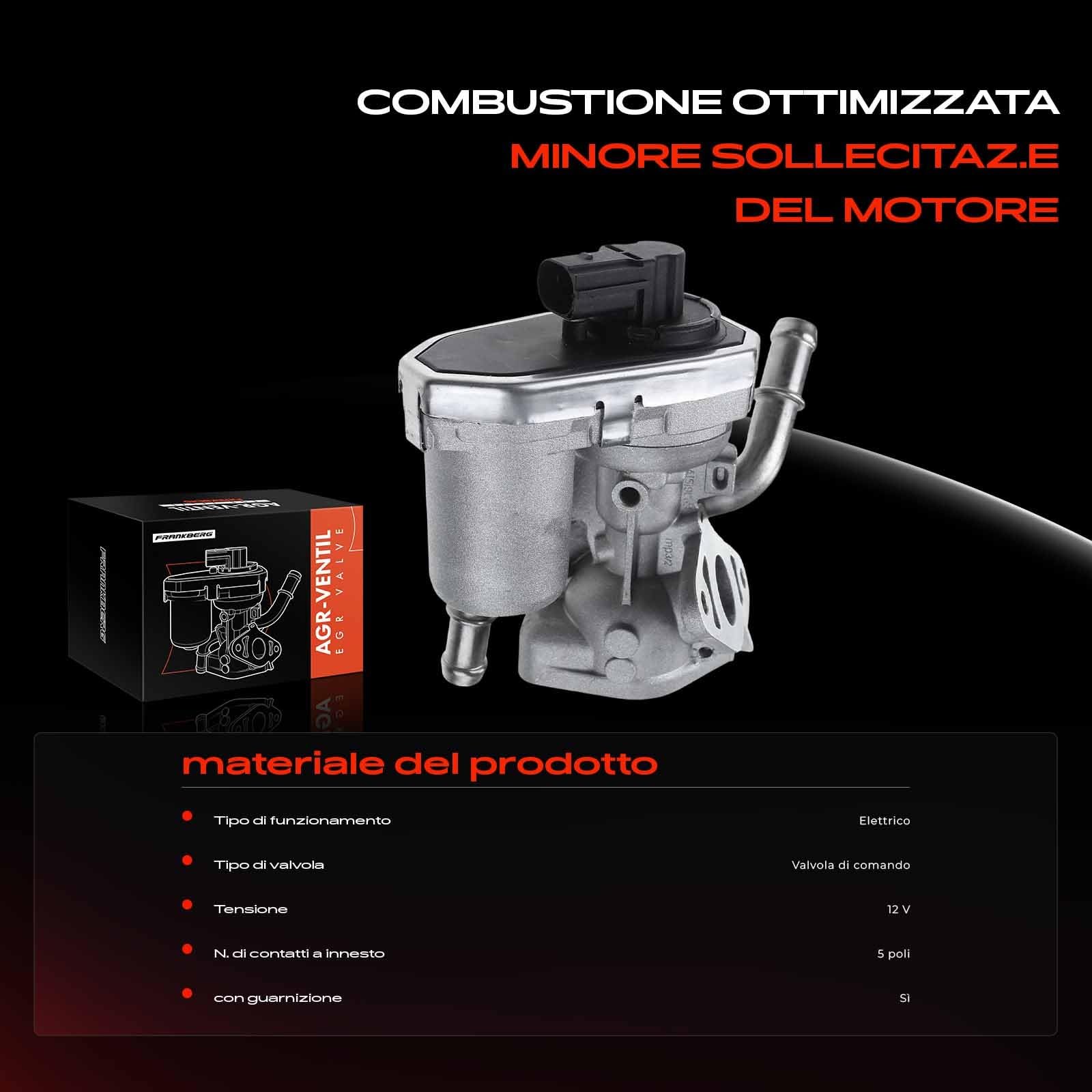 Frankberg Valvola EGR a 5 Poli 8C1Q9D475AA | Compatibile con: Pianale/telaio Transit FF FM FN, Transito Tourneo, Transit Box FA, Autobus di linea FB FC FD FS FZ