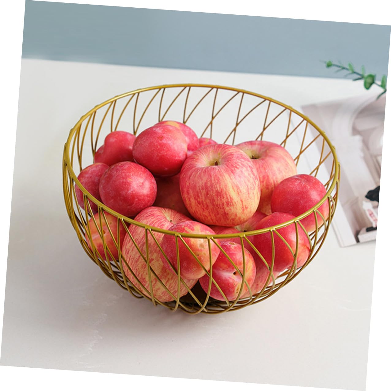 BESPORTBLE Cesto di frutta rotondo in filo metallico dorato, ciotola per frutta in rete, porta pane per verdure, snack, per cucina, tavolo da pranzo, uso domestico