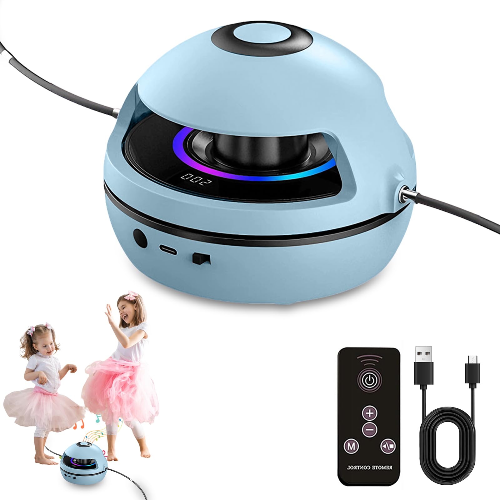 Music Jump Rope Machine, Skipping Rope, Wireless Skipping Rope with Counter, Skipping Ropes Kids with Remote Control & 10 Speed Level, Kids Gym Equipment with Lcd Display for Kid, Adults, Gym Workout