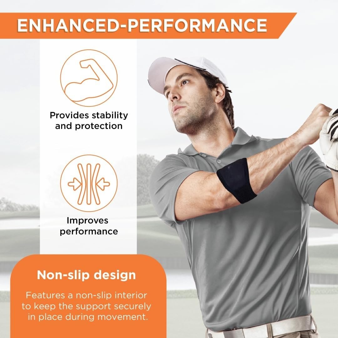 EASEFIT Neoprene Tennis Elbow Support for gym with Strap - Elbow band for pain relief in Bursitis, Tendonitis Support for gym, workout, Tennis, Badminton, Running - Free Size - Black 4