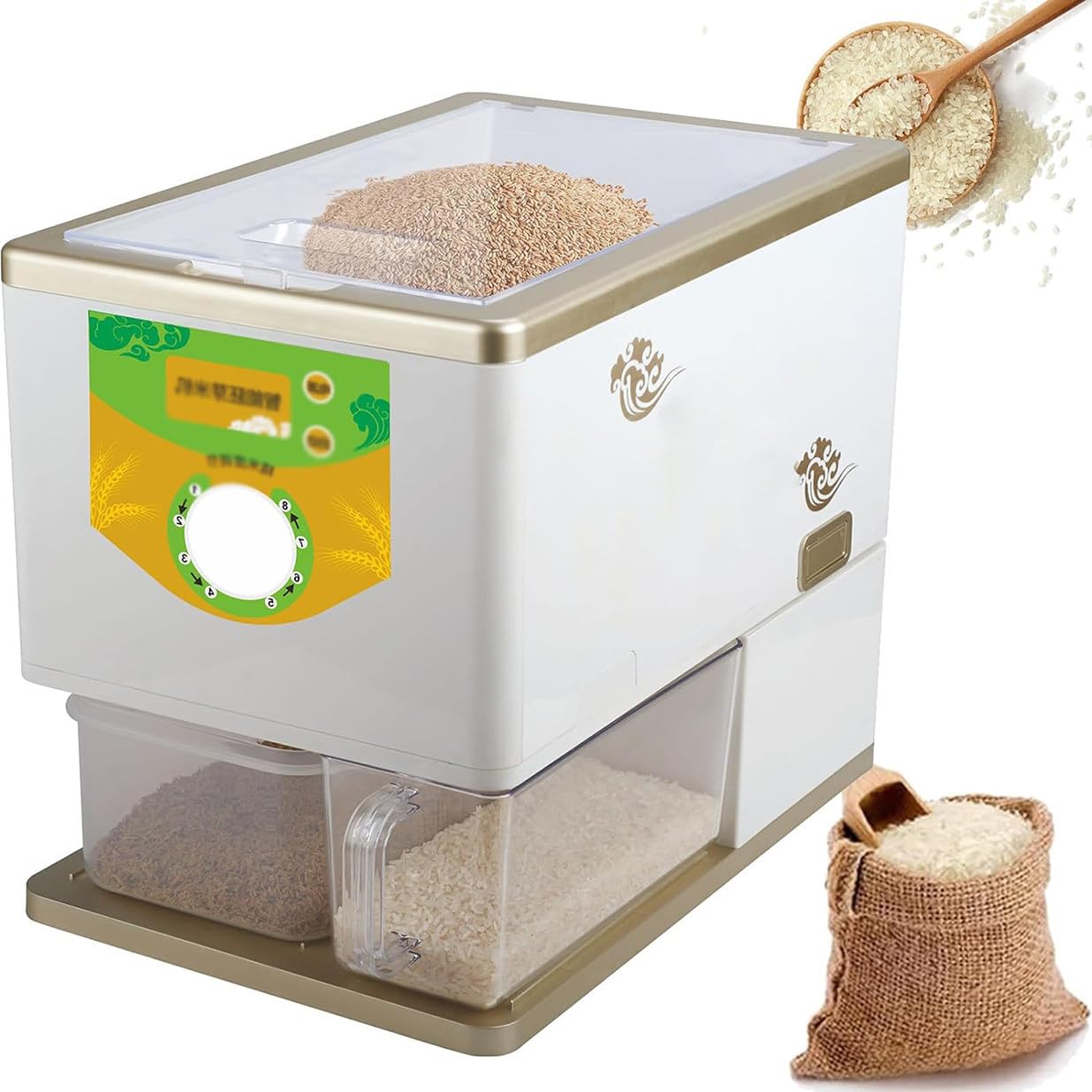 Smerigliatrice elettrica per riso e fresatrice, 8 ingranaggi automatico per sbucciare grano e riso, smerigliatrice per cereali ad alte prestazioni per riso marrone chiaro e germe, funzionamento