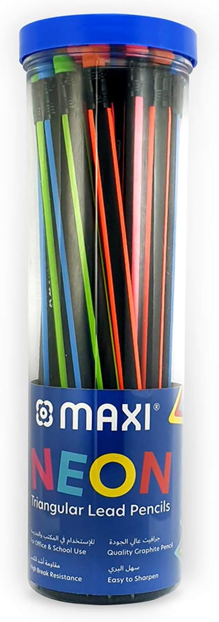 Maxi Neon Triangular Graphite Pencil With Eraser Tip Jar Of 30Pc, Black, Neon, Lp30Jn