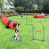 DWVO Dog Agility Accessories Kit: Comprises of a Teaser Pole, 3 Hurdles, 3 Flying Discs, 6 Weaving Poles, 2 Agility Tunnels, Pause Box, Full Set of Agility Equipment for Backyard Indoors Outdoors