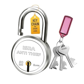 MITANSH- ISRA Lock and Key | Iron Padlock | 50 mm | 3 Keys | Key Chain Silver