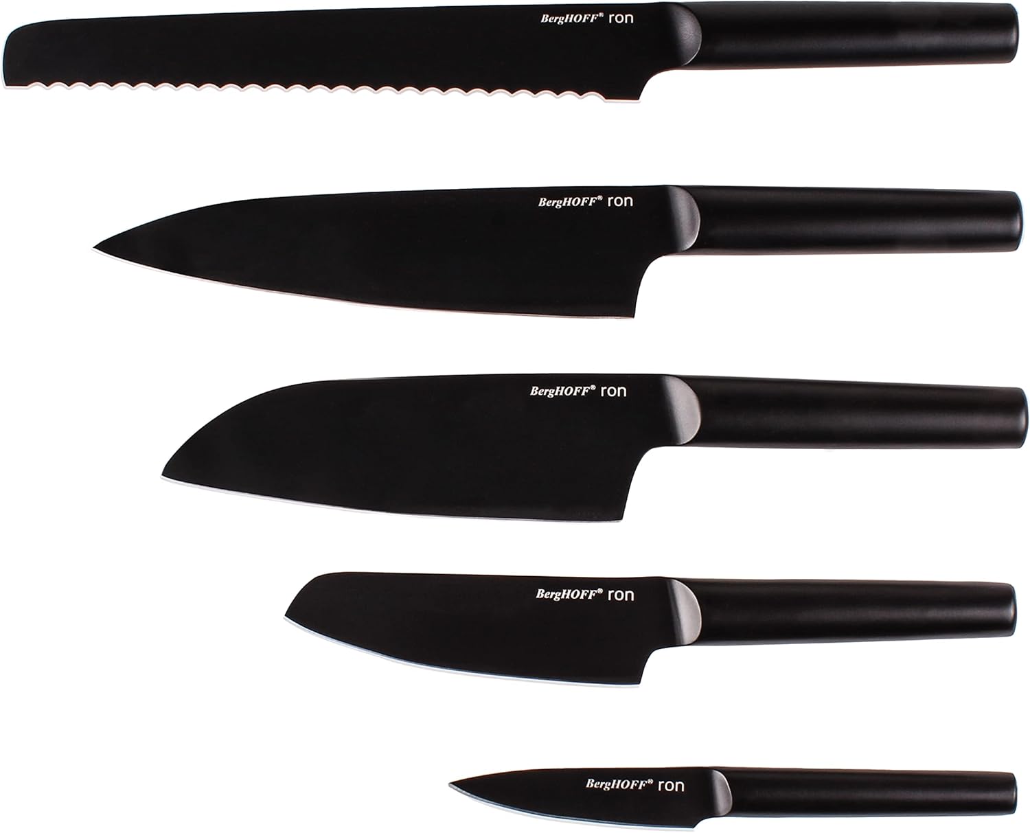 Ron 5Pc Non-stick Kitchen Knife And Wood Block Ergonomically Designed Handle Double-coated Titanium Sharp & Well Balanced Seamless Transition