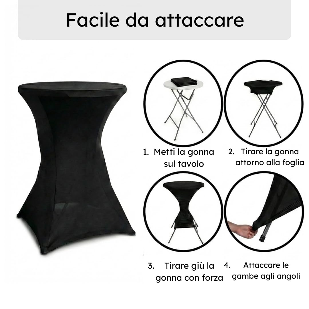 Saaf Set di 4 Gonne da Tavolo Nere Lussuose, Fodera Elasticizzata per Tavolo da Bar 80-85 cm, Lavabile, Gonna da Tavolo Elastica per Feste ed Eventi