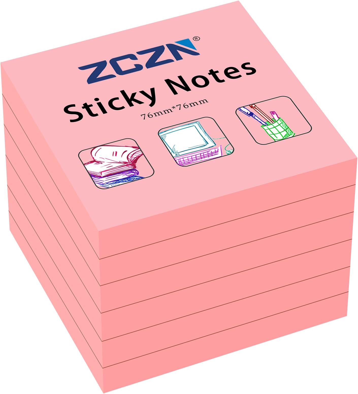 Sticky Notes 76 x 76 mm, 6 Pads, 80 Sheets/Pad, Pink