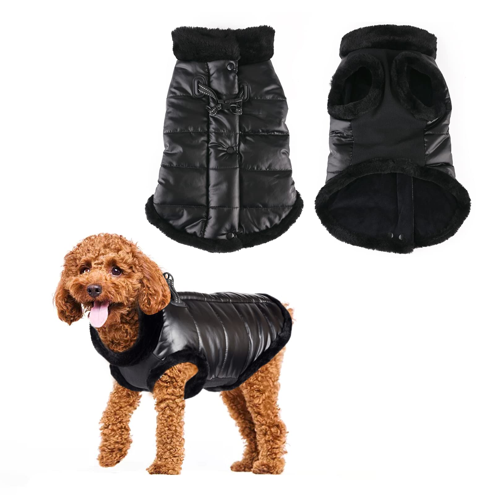 Abrigo Impermeable Reflectante para Perros en Invierno,Abrigo Impermeable para Mascotas,Chaqueta cálida para Cachorros Chaleco,Abrigos para Perros pequeños para Clima frío (L, Black)