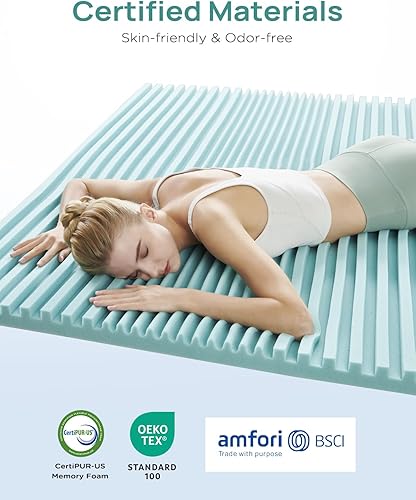 Miniatura 5 de Cubrecolchón de espuma viscoelástica de gel refrescante de 2 pulgadas, tamaño King, 5 zonas, para aliviar el dolor de espalda, protector de colchón